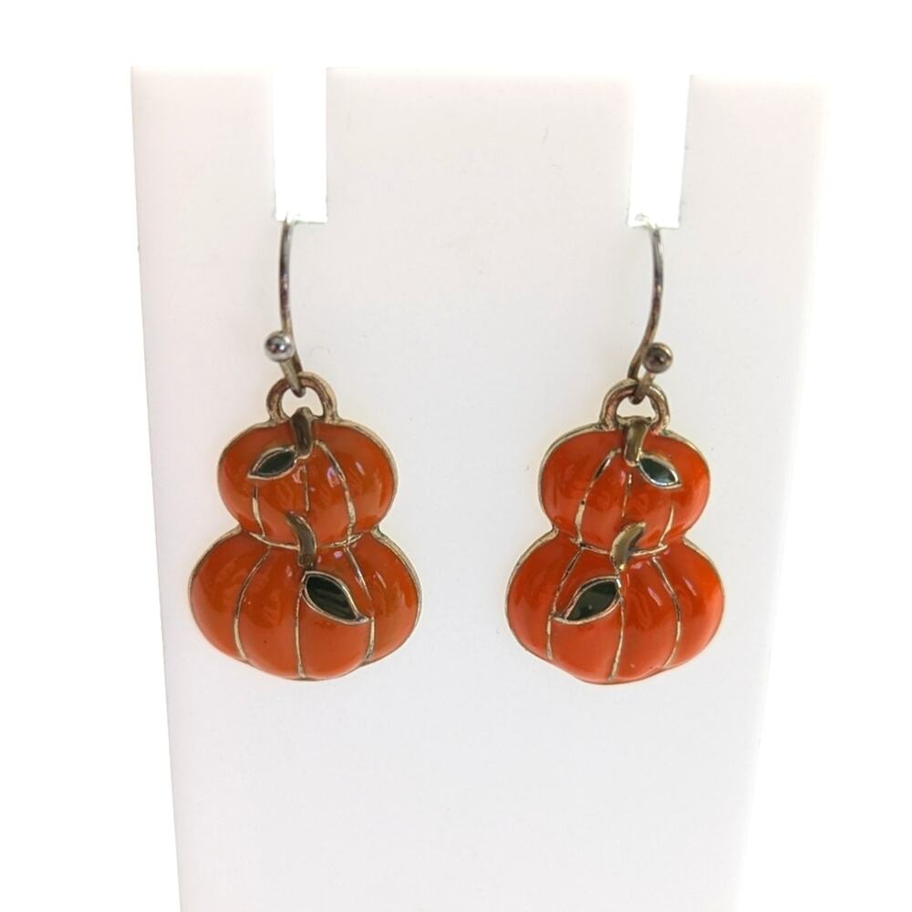 Vintage Estate Enamel Stacked Pumpkins Fall Halloween Thanksgiving Earrings